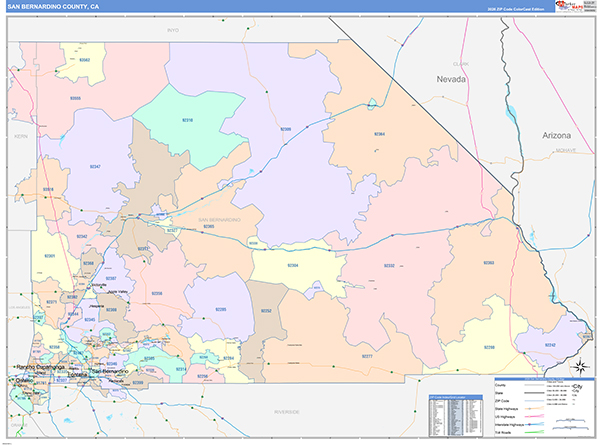 San Bernardino County, CA Map Color Cast Style